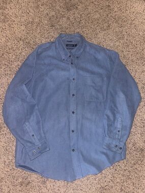 Consensus Luxury Faux Suede Button Down Shirt Men’s L Blue